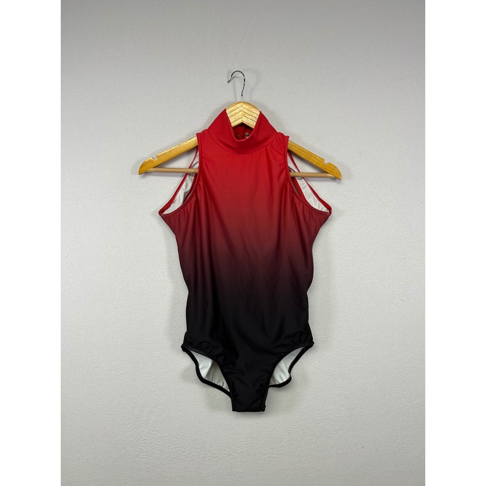 Dance Performance Balera Women SA Red Black Ombre Mock Neck Strappy Back Leotard